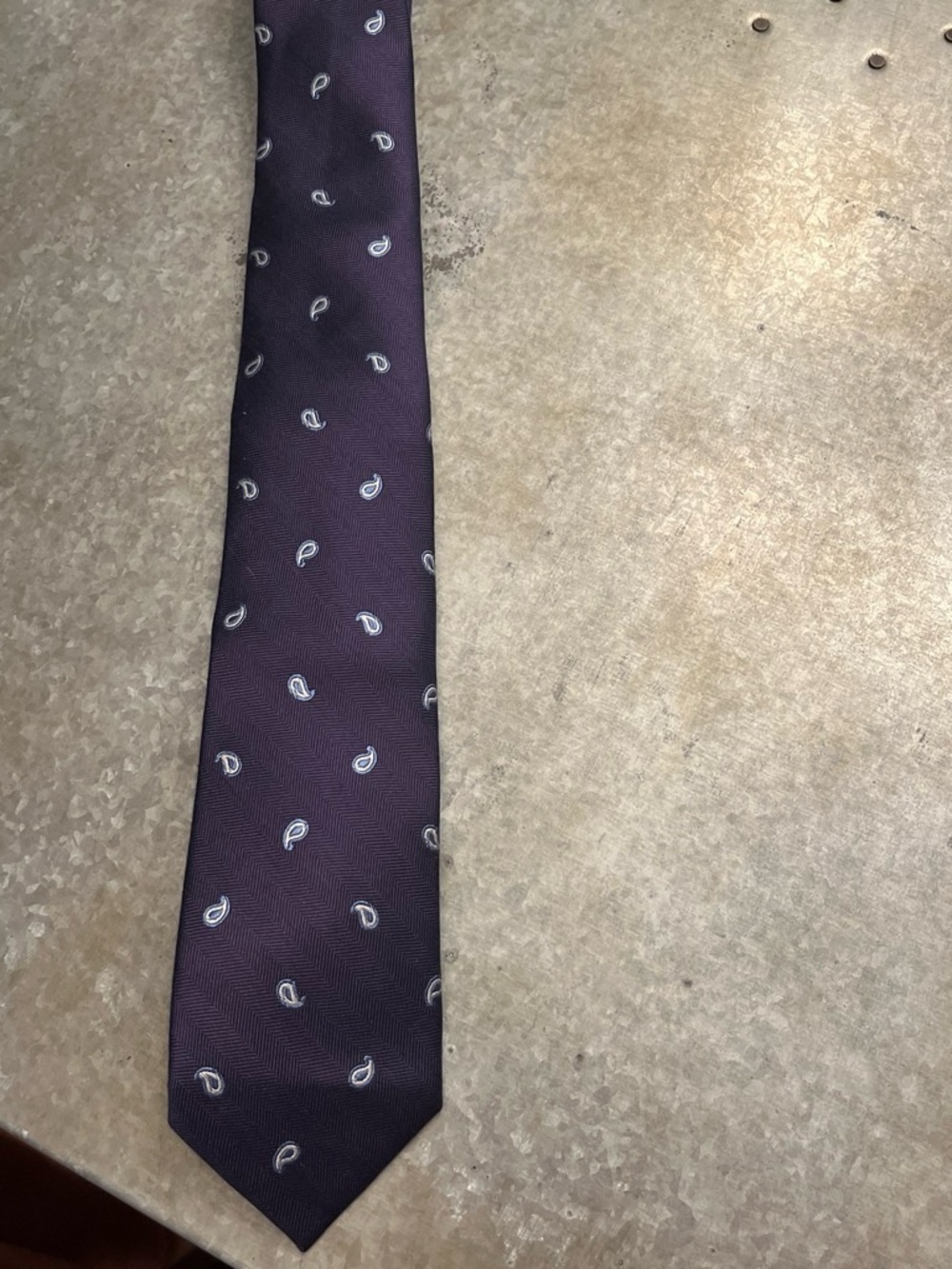 The Tie Bar Navy Tie with White Paisley Motif